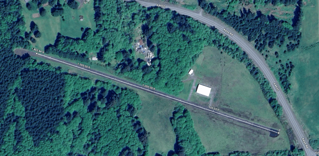 Although WN65 Elma (now closed) is listed as 1400 x 60 on AirNav, the usable runway length by Google Maps is ~1853 feet, deserving an honorable mention here.