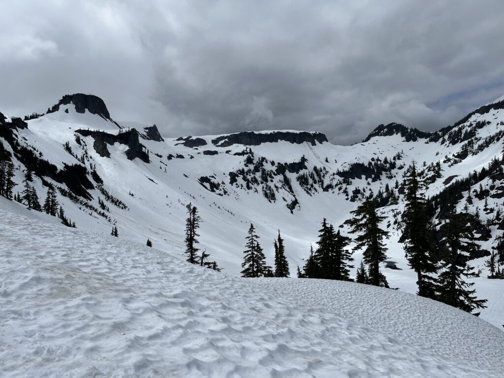 Table Mountain, Herman Saddle, and Bagley Lakes from near Austin Pass, 20 May 2023 