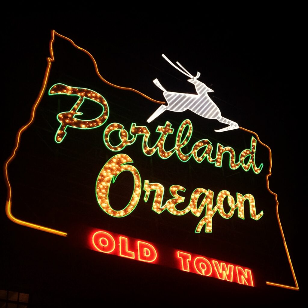 Portland Oregon White Stag / Old Town neon sign, Portland, Oregon