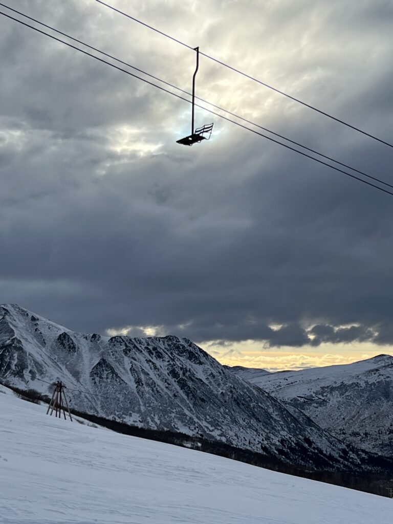 Chair 2 - Little Teton Chairlift at sunset, Arctic Valley Ski Area February 2025