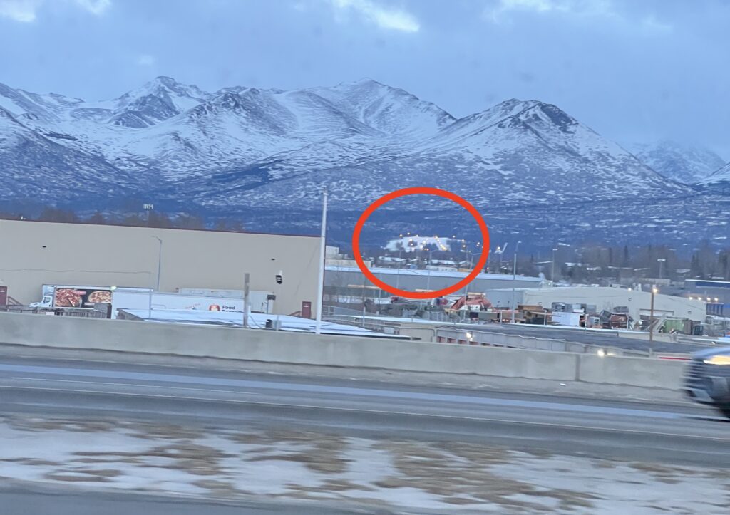 Hilltop Ski Area as seen from Hwy 1 in February 2025