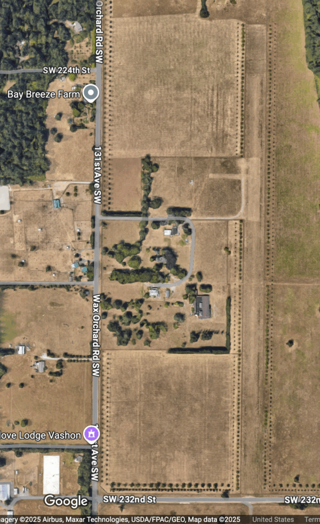 Purported 2025 Satellite photo of Wax Orchards airport, showing one plane in the parking area.