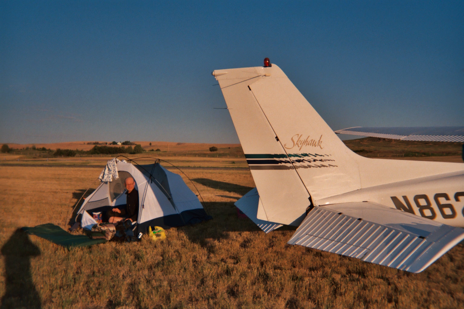 Daryl airplane camping in 2003 in Montana